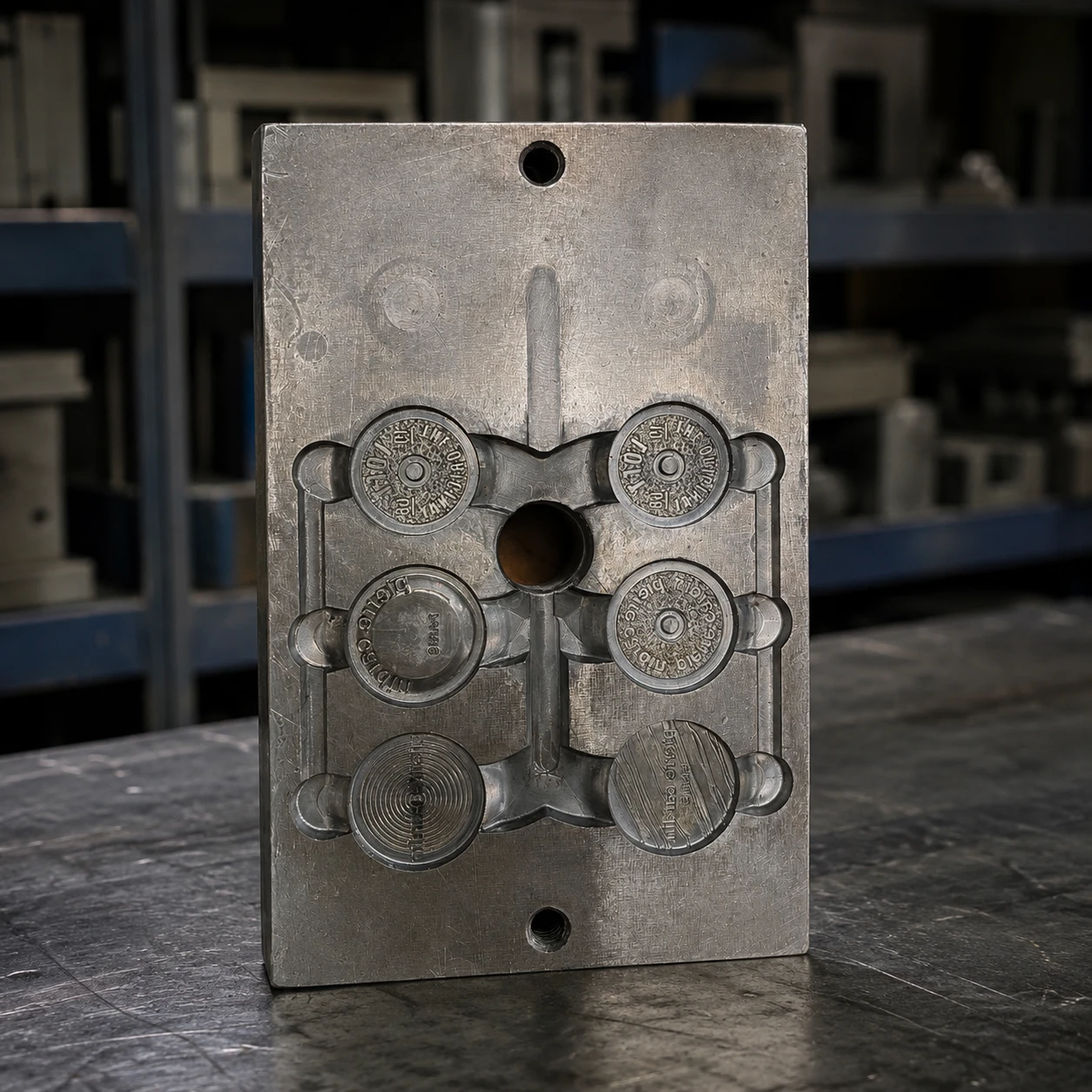 Metal mold detail for branded accessory production