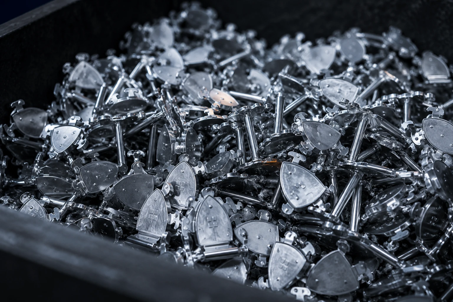 Finished metal accessory components after production